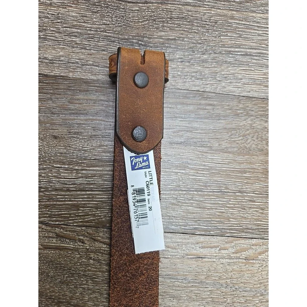 NEW - Tony Lama Leather Belt Little Texas C60119 Youth Size 20 Brown Embossed